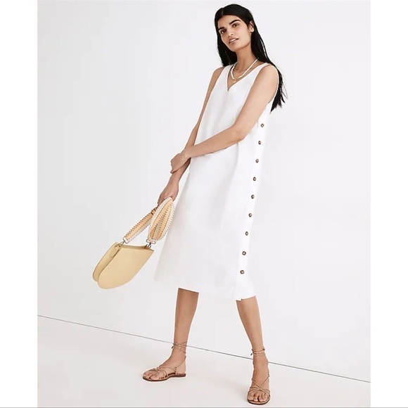 MADEWELL Linen Cotton Side Button Midi Dress - Picture 1 of 10
